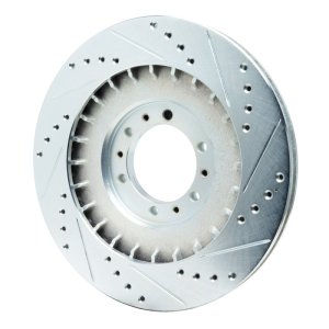 Mitsubishi Montero Brake Rotor (1) - Front Left - R1 Concepts - Drilled & Slotted - Silver - `98-`04
